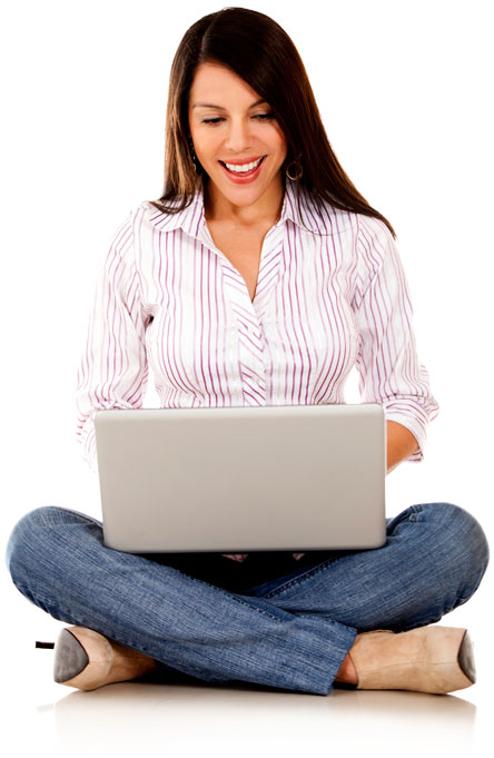 Woman on a laptop working on her SFI business.